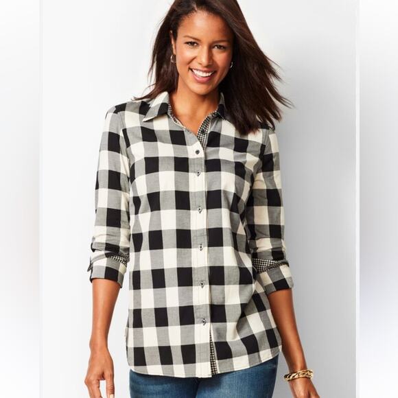 Talbots Black and White CLASSIC COTTON SHIRT - LUMBERJACK CHECK Size Large - Picture 1 of 11